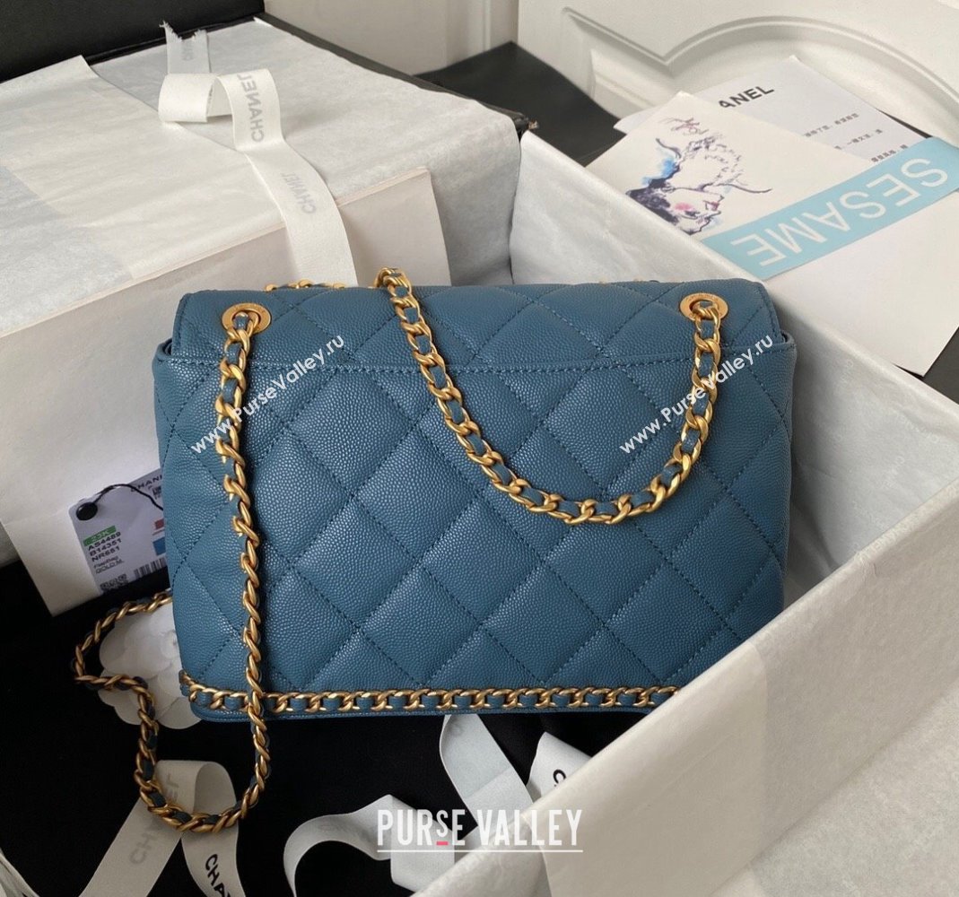 Chanel Grained Calfskin Small Flap Bag with Chain AS4489 Blue 2023 (yezi-231111068)