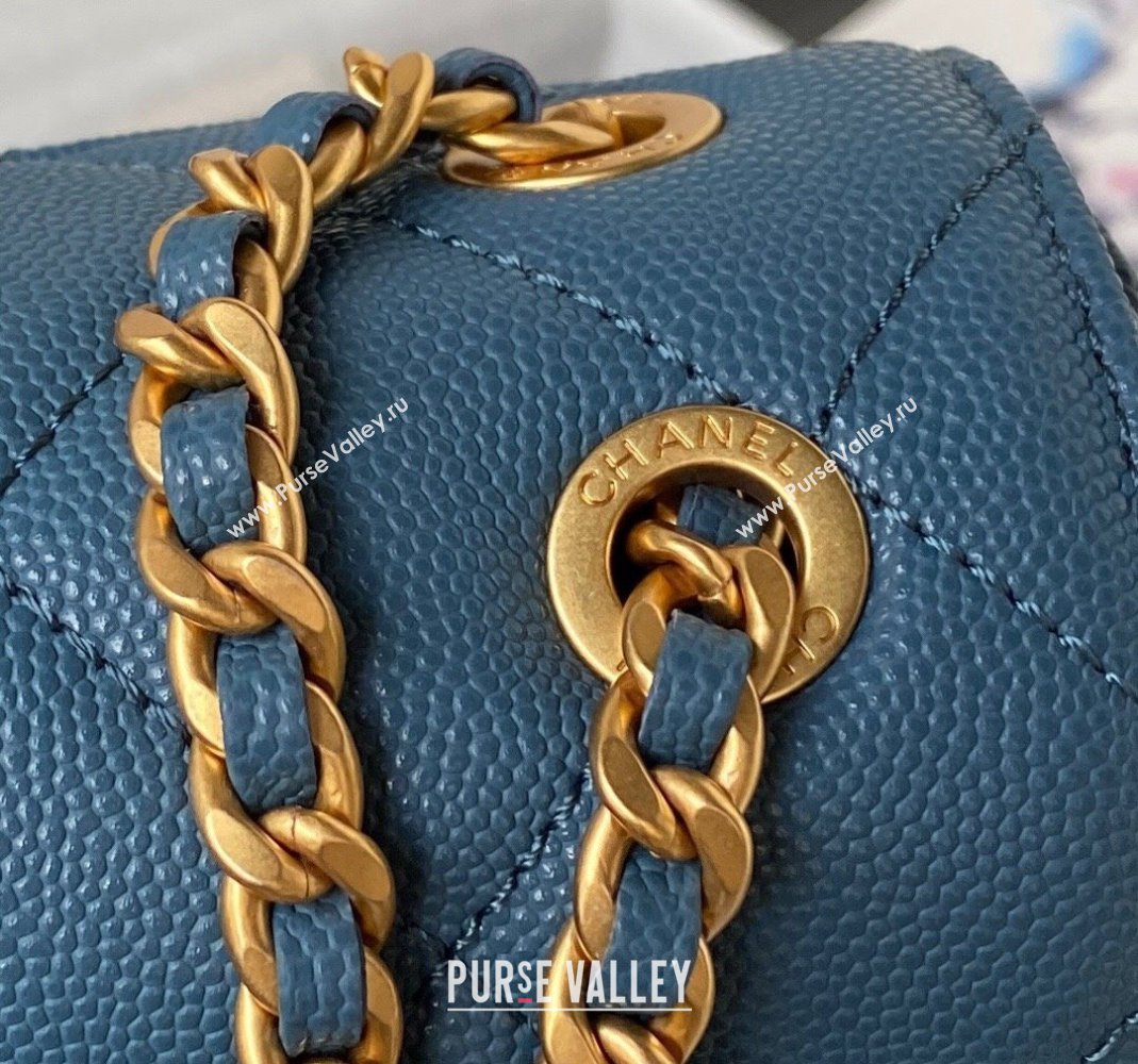 Chanel Grained Calfskin Small Flap Bag with Chain AS4489 Blue 2023 (yezi-231111068)