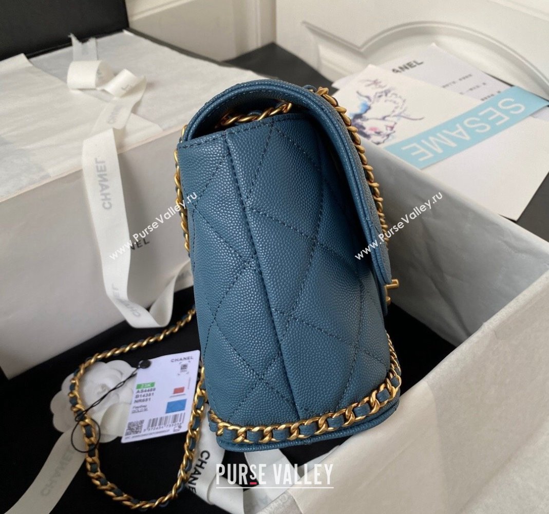 Chanel Grained Calfskin Small Flap Bag with Chain AS4489 Blue 2023 (yezi-231111068)