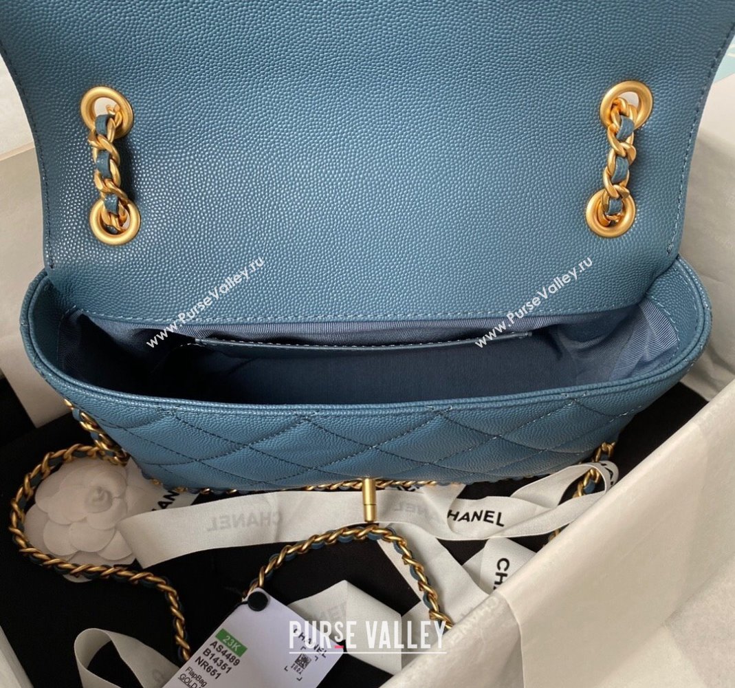 Chanel Grained Calfskin Small Flap Bag with Chain AS4489 Blue 2023 (yezi-231111068)