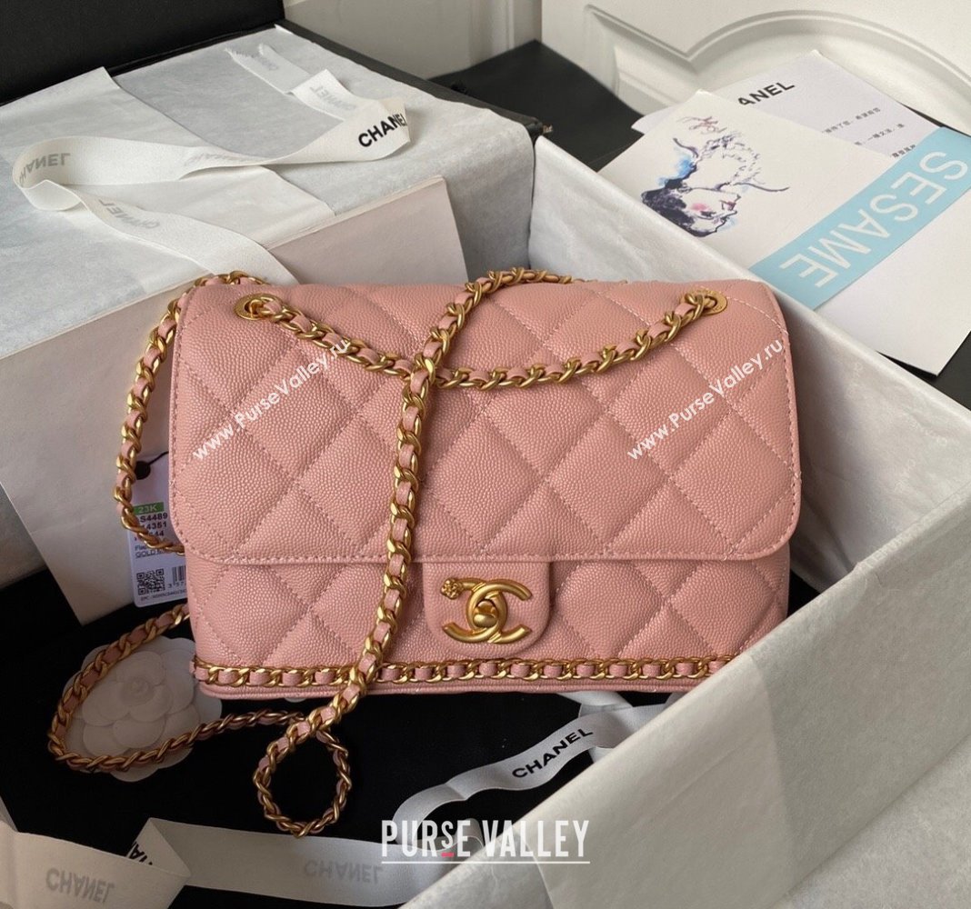 Chanel Grained Calfskin Small Flap Bag with Chain AS4489 Light Pink 2023 (yezi-231111069)