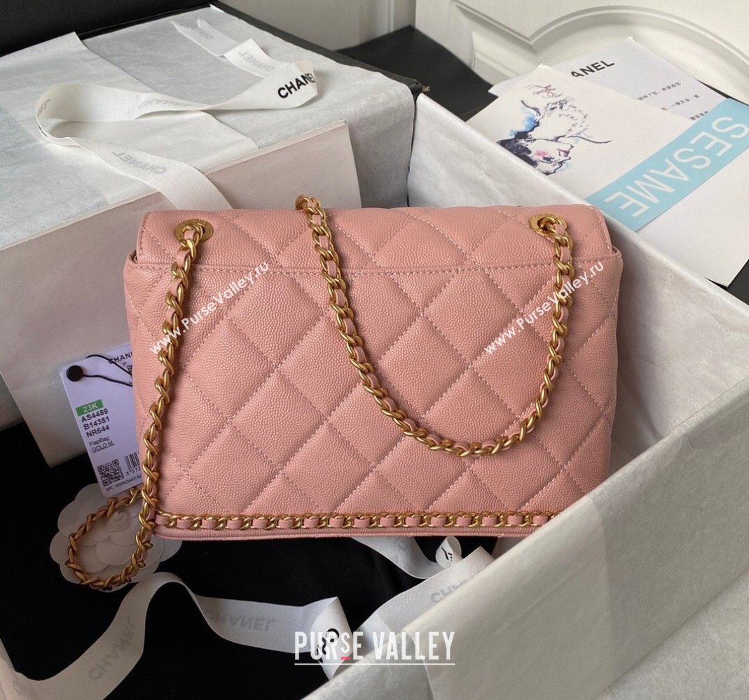 Chanel Grained Calfskin Small Flap Bag with Chain AS4489 Light Pink 2023 (yezi-231111069)