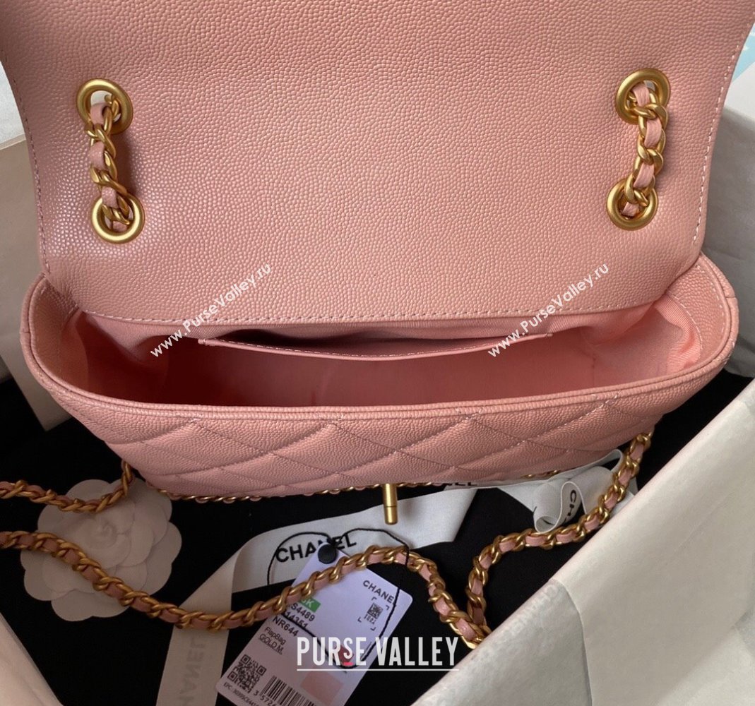 Chanel Grained Calfskin Small Flap Bag with Chain AS4489 Light Pink 2023 (yezi-231111069)