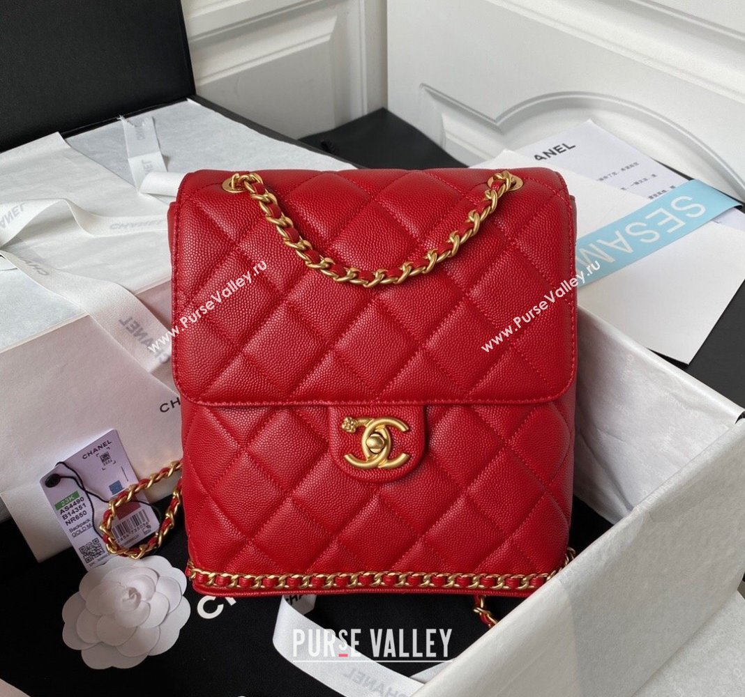 Chanel Grained Calfskin Backpack Bag with Chain AS4490 Red 2023 (yezi-231111070)