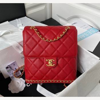 Chanel Grained Calfskin Backpack Bag with Chain AS4490 Red 2023 (yezi-231111070)