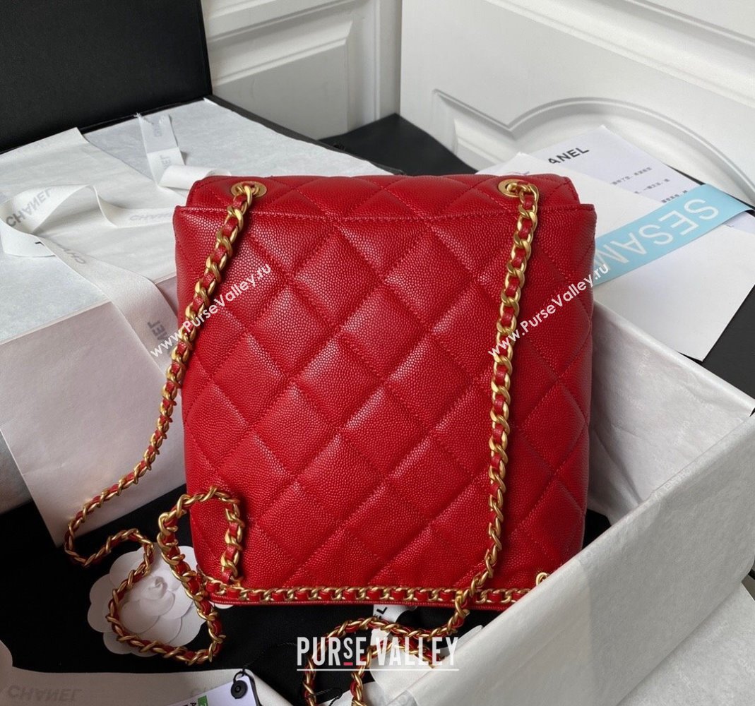 Chanel Grained Calfskin Backpack Bag with Chain AS4490 Red 2023 (yezi-231111070)