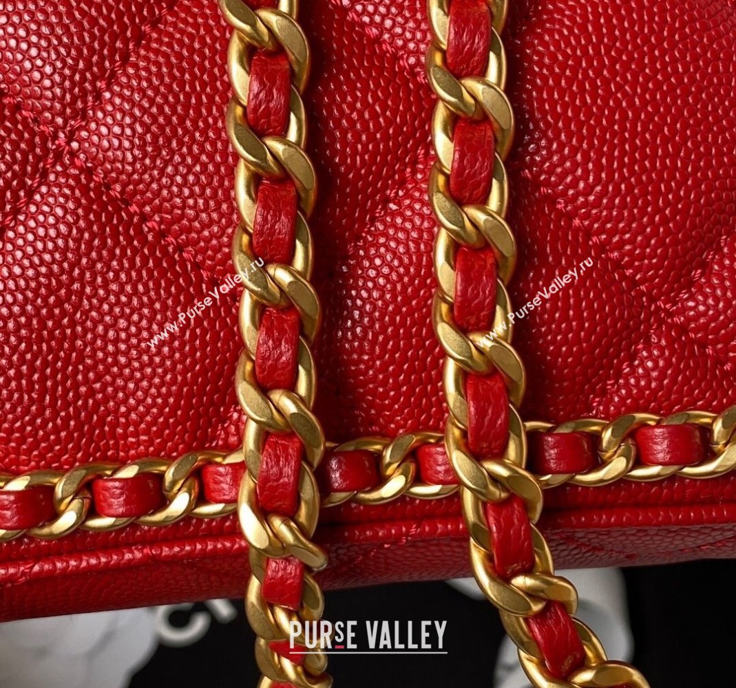 Chanel Grained Calfskin Backpack Bag with Chain AS4490 Red 2023 (yezi-231111070)