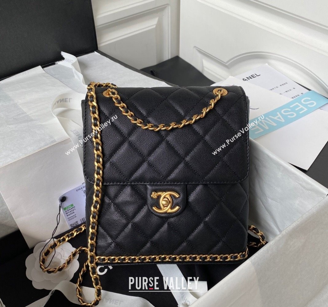 Chanel Grained Calfskin Backpack Bag with Chain AS4490 Black 2023 (yezi-231111071)