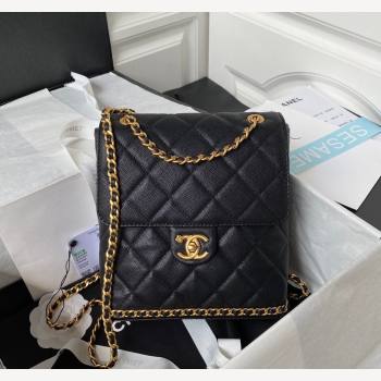 Chanel Grained Calfskin Backpack Bag with Chain AS4490 Black 2023 (yezi-231111071)