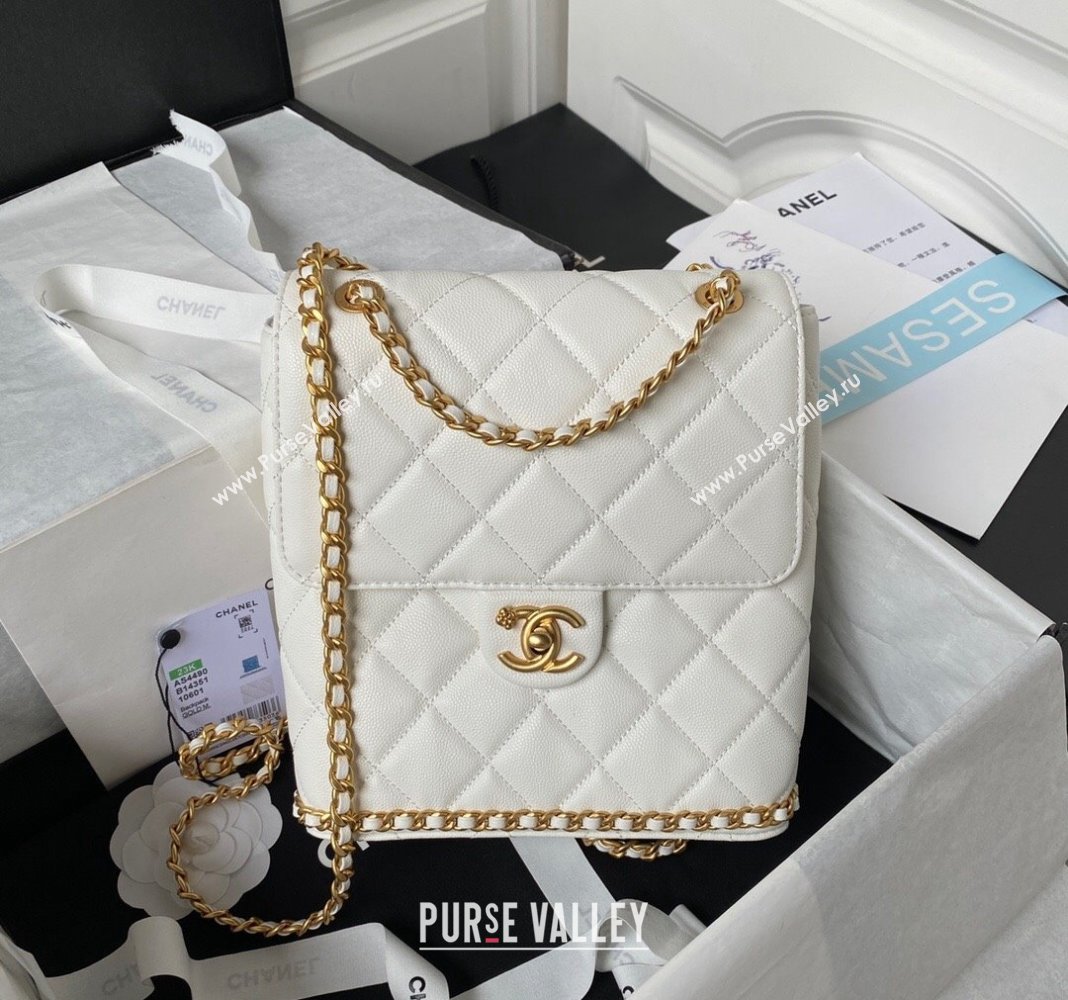 Chanel Grained Calfskin Backpack Bag with Chain AS4490 White 2023 (yezi-231111072)