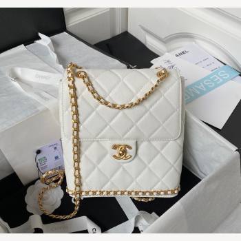 Chanel Grained Calfskin Backpack Bag with Chain AS4490 White 2023 (yezi-231111072)