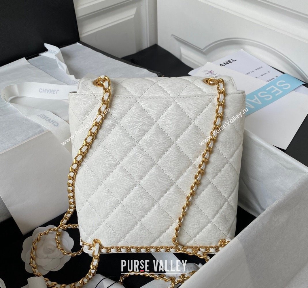 Chanel Grained Calfskin Backpack Bag with Chain AS4490 White 2023 (yezi-231111072)