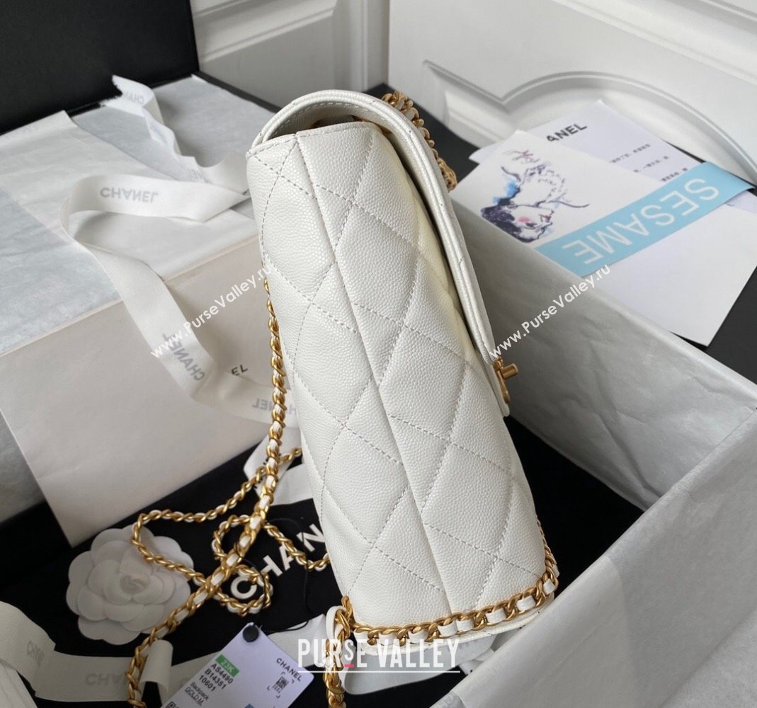 Chanel Grained Calfskin Backpack Bag with Chain AS4490 White 2023 (yezi-231111072)