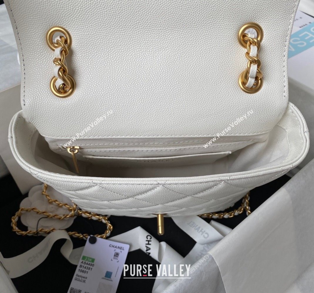 Chanel Grained Calfskin Backpack Bag with Chain AS4490 White 2023 (yezi-231111072)