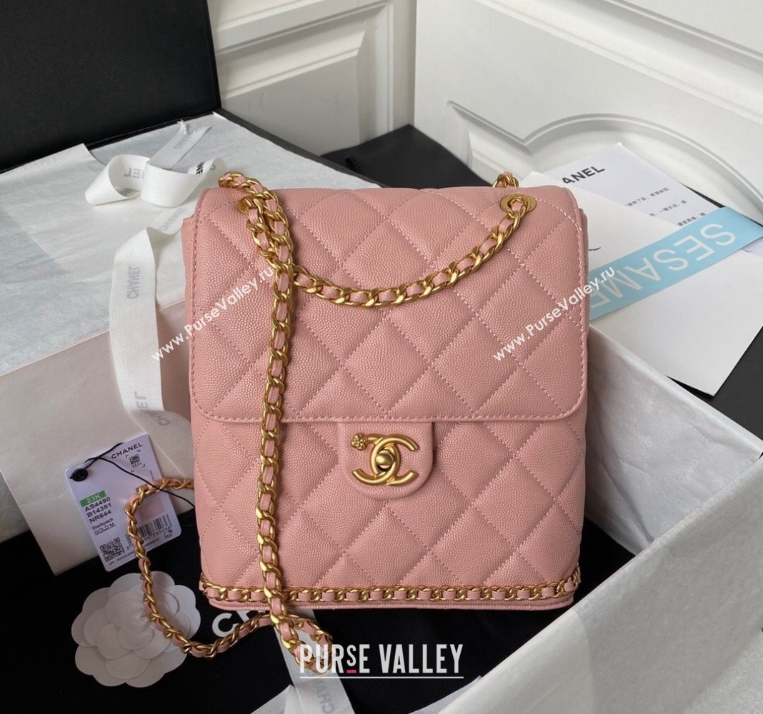 Chanel Grained Calfskin Backpack Bag with Chain AS4490 Light Pink 2023 (yezi-231111073)