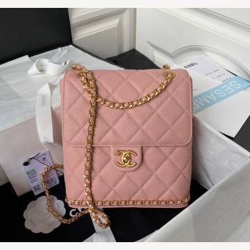 Chanel Grained Calfskin Backpack Bag with Chain AS4490 Light Pink 2023 (yezi-231111073)