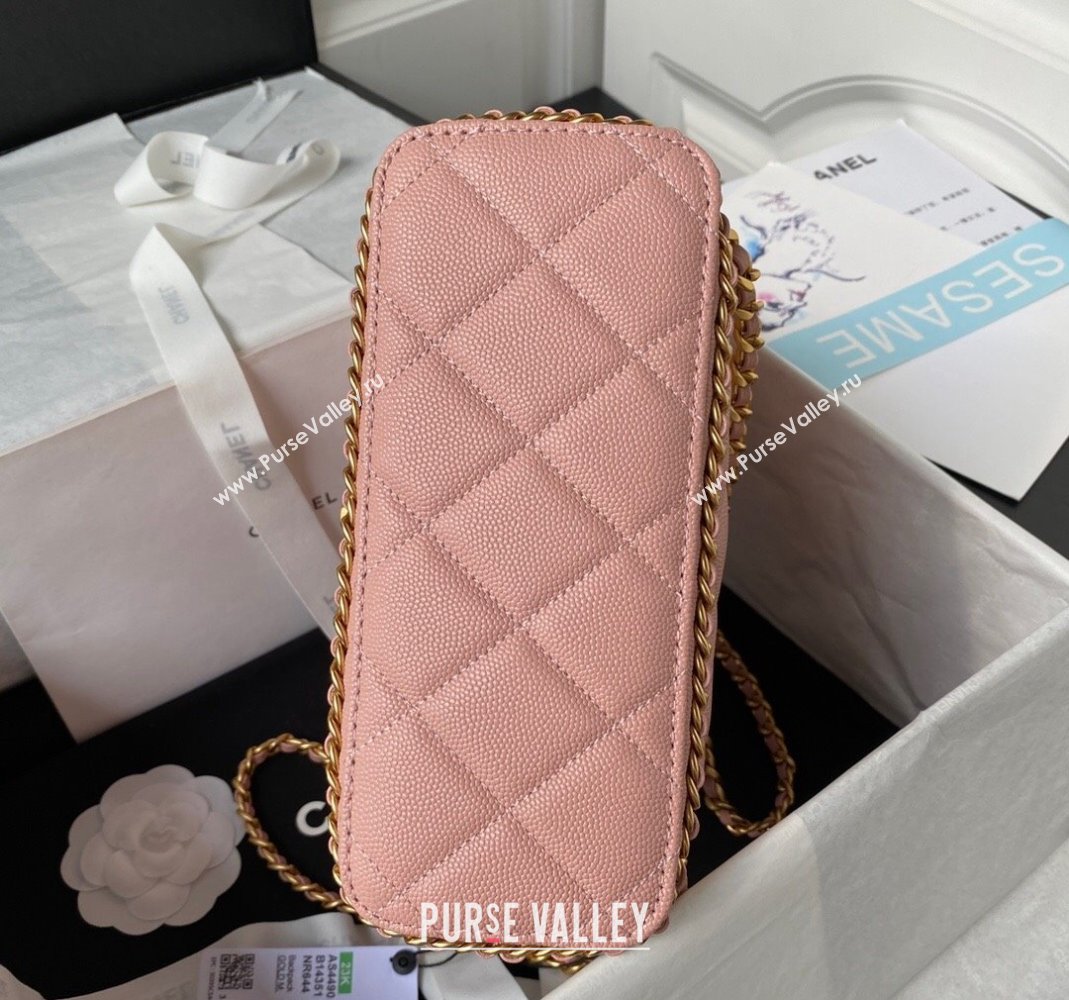 Chanel Grained Calfskin Backpack Bag with Chain AS4490 Light Pink 2023 (yezi-231111073)