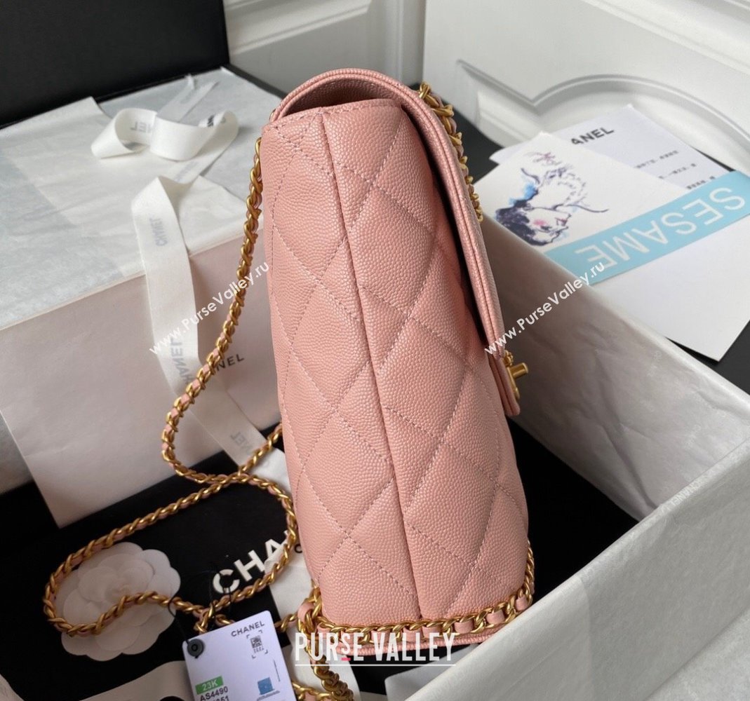 Chanel Grained Calfskin Backpack Bag with Chain AS4490 Light Pink 2023 (yezi-231111073)