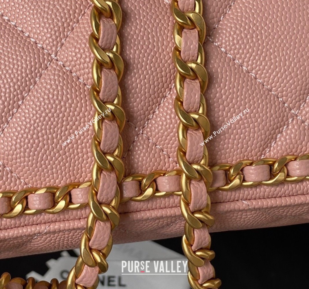 Chanel Grained Calfskin Backpack Bag with Chain AS4490 Light Pink 2023 (yezi-231111073)