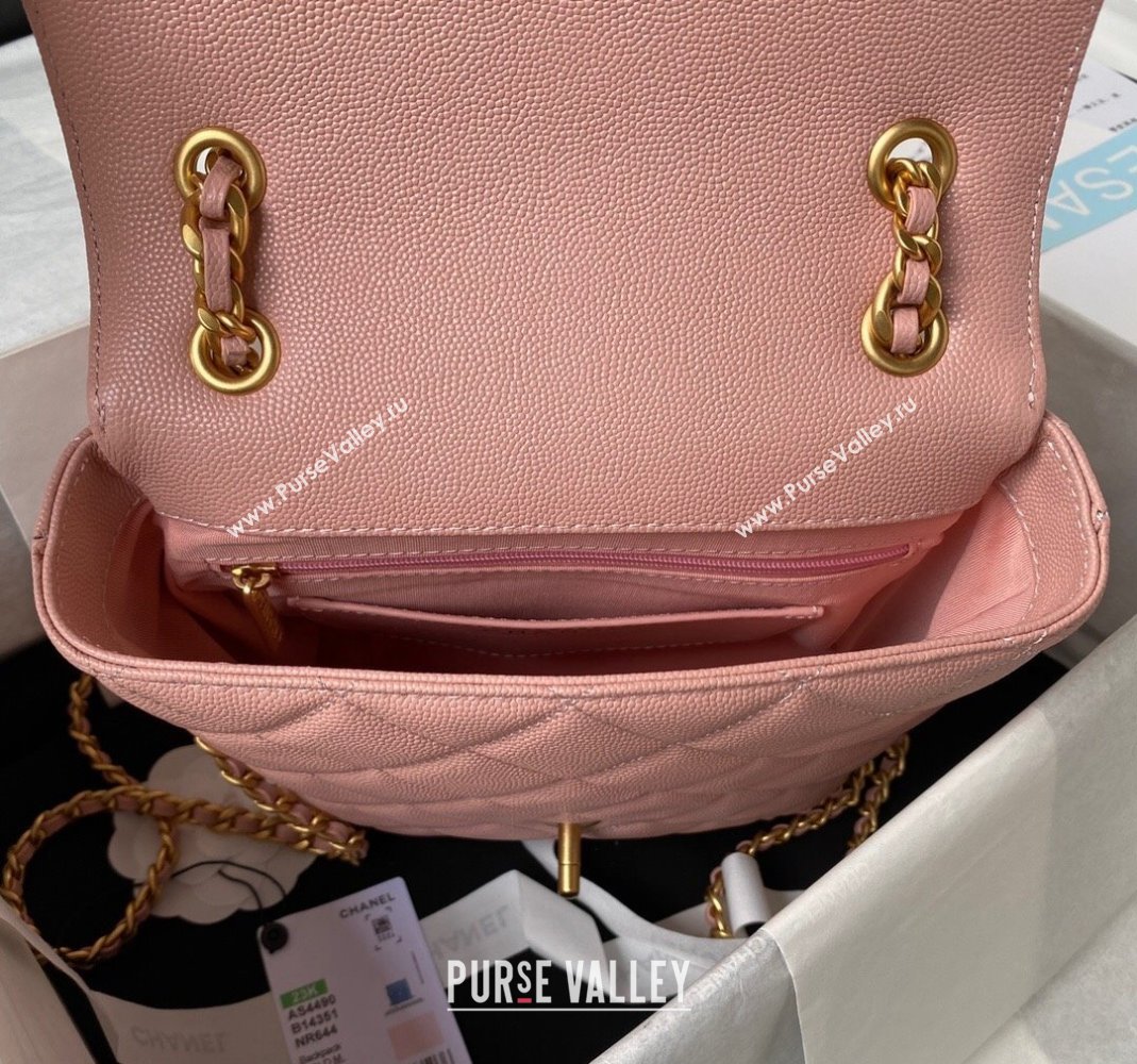 Chanel Grained Calfskin Backpack Bag with Chain AS4490 Light Pink 2023 (yezi-231111073)