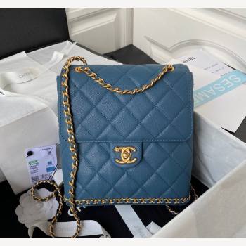 Chanel Grained Calfskin Backpack Bag with Chain AS4490 Blue 2023 (yezi-231111074)