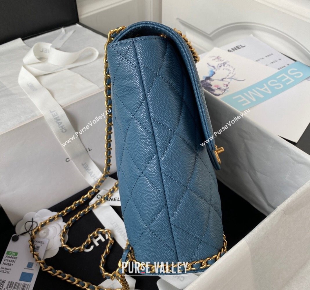 Chanel Grained Calfskin Backpack Bag with Chain AS4490 Blue 2023 (yezi-231111074)