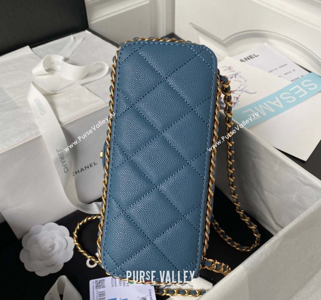 Chanel Grained Calfskin Backpack Bag with Chain AS4490 Blue 2023 (yezi-231111074)