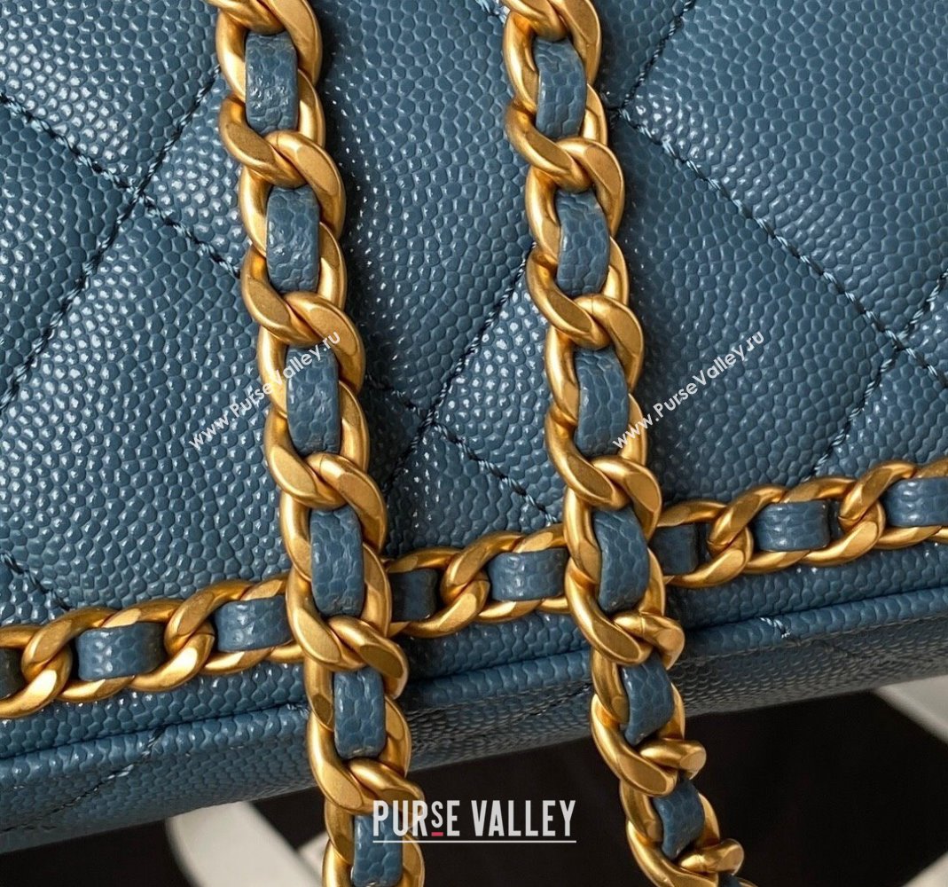 Chanel Grained Calfskin Backpack Bag with Chain AS4490 Blue 2023 (yezi-231111074)