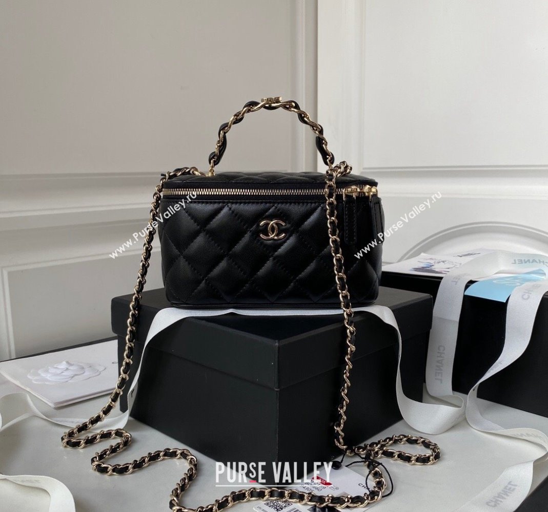 Chanel Lambskin Clutch with Chain and CC Top handle Black 2023 AP2199 (sm-231111078)