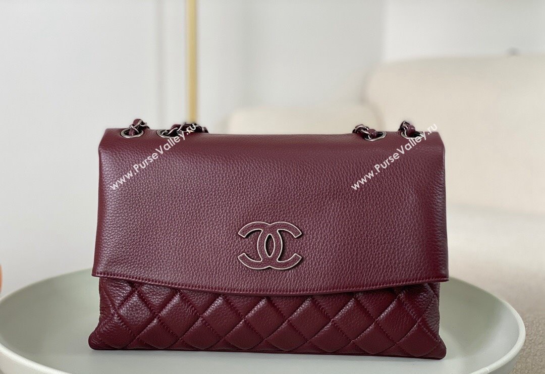 Chanel Classic Calfskin Flap Bag Burgundy 2023 A07095 (sm-231111075)