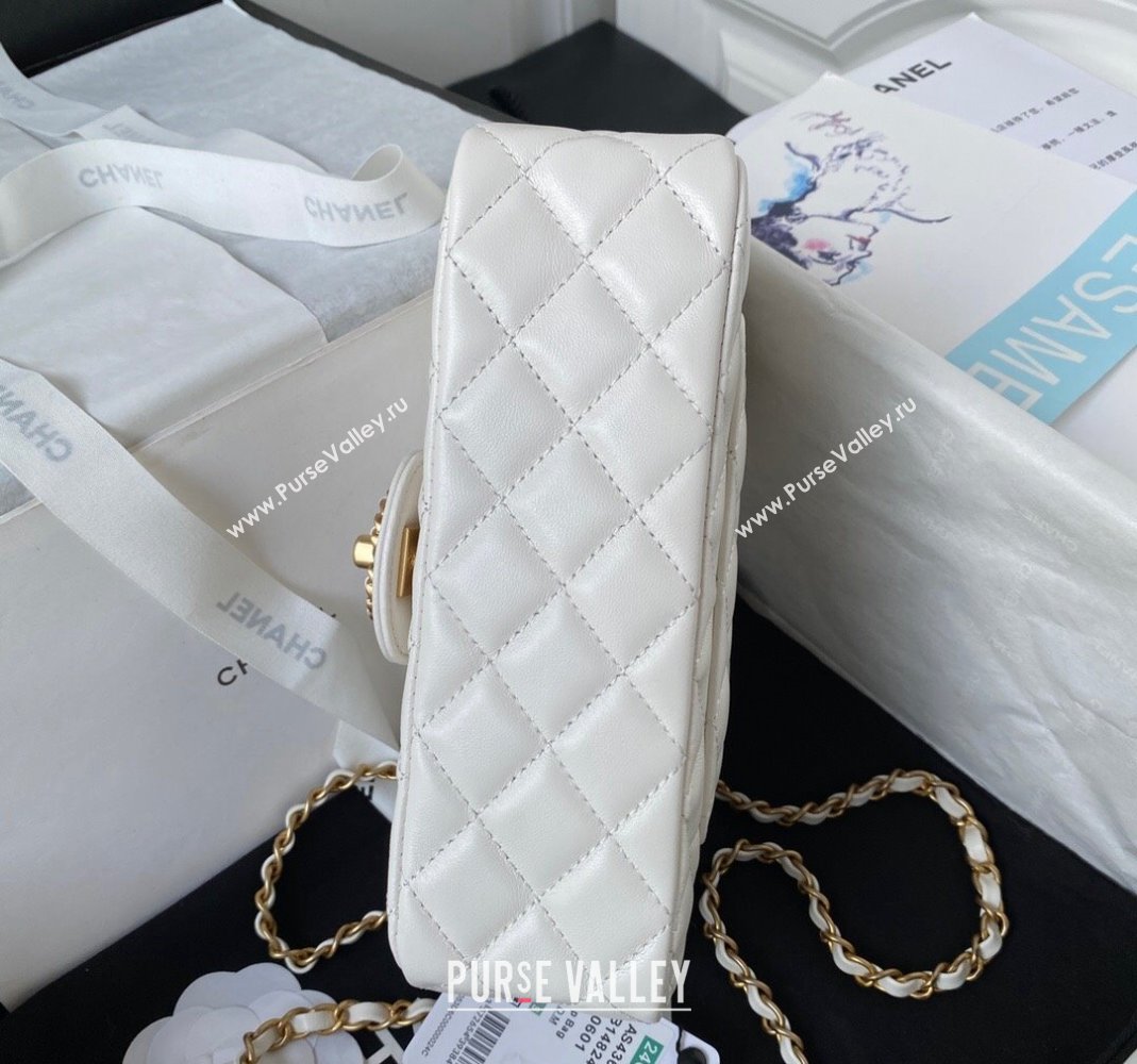 Chanel Quilted Lambskin Coco Mini Flap Bag with CHANEL Top Handle and Crystals AS4362 White 2023 (yezi-231127043)