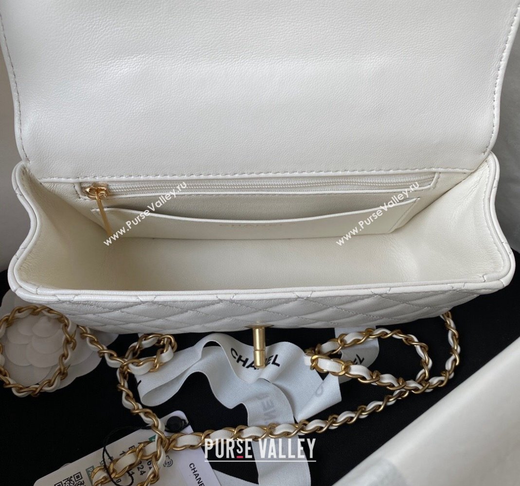 Chanel Quilted Lambskin Coco Mini Flap Bag with CHANEL Top Handle and Crystals AS4362 White 2023 (yezi-231127043)