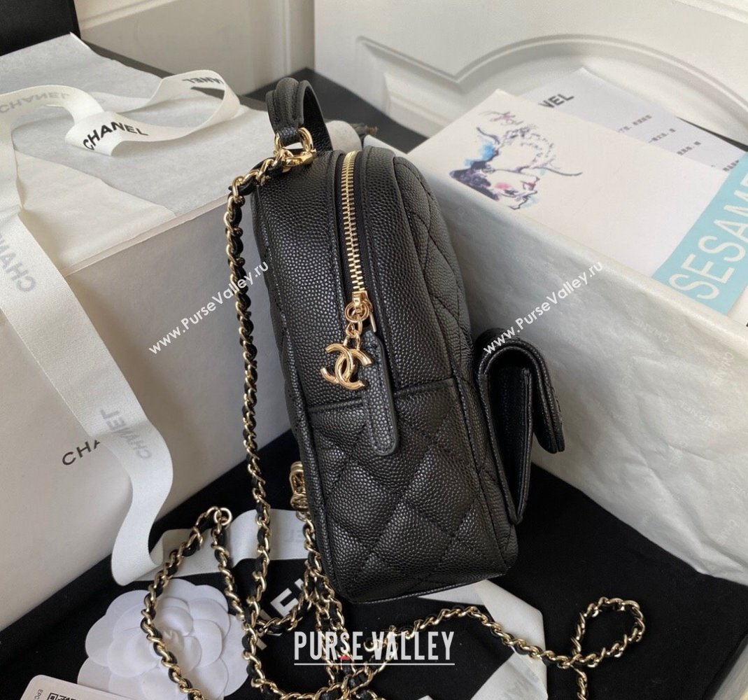 Chanel Grained Calfskin Mini Backpack Bag with Chain AP3573 Black 2023 (yezi-231127044)