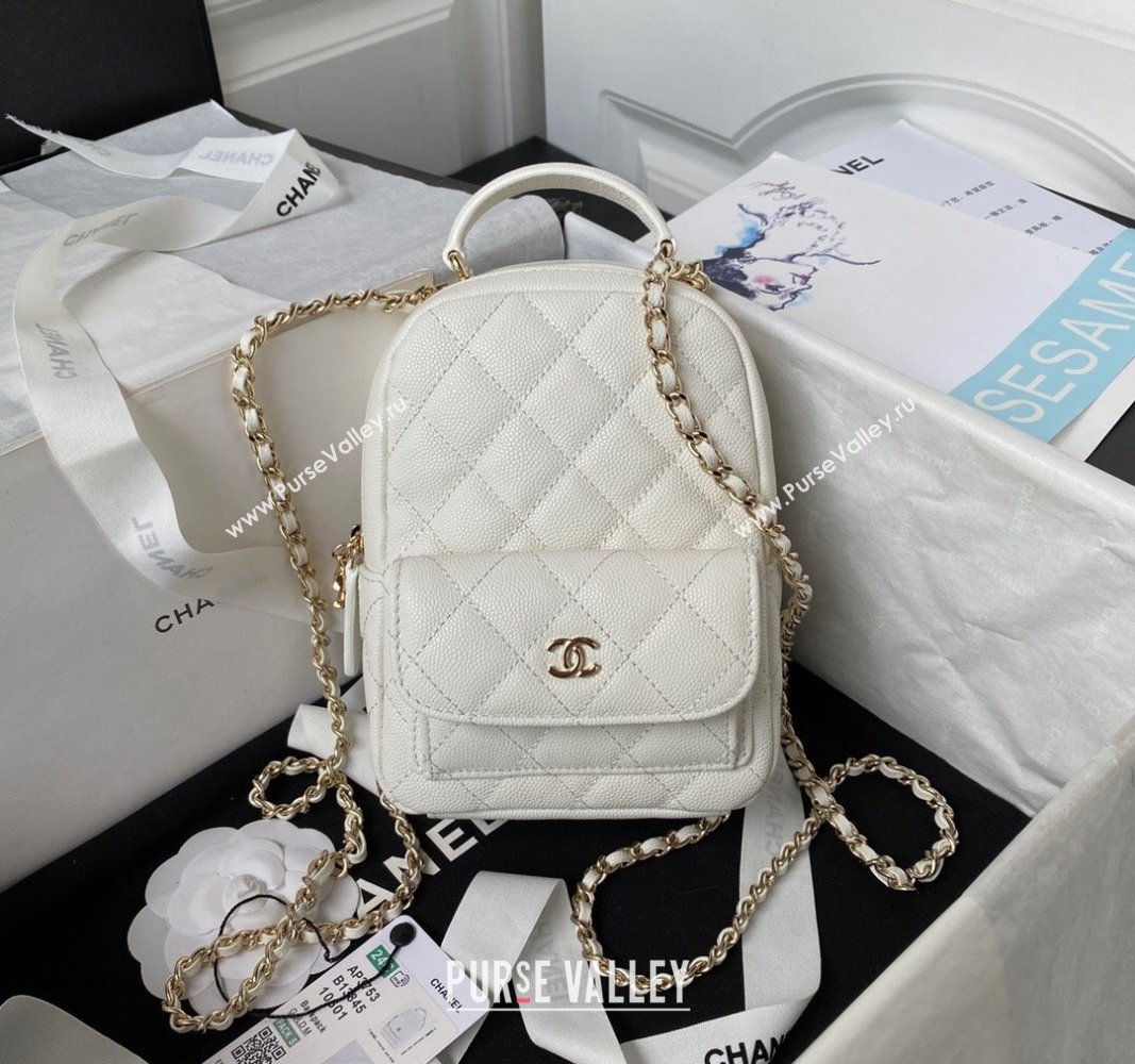 Chanel Grained Calfskin Mini Backpack Bag with Chain AP3573 White 2023 (yezi-231127045)