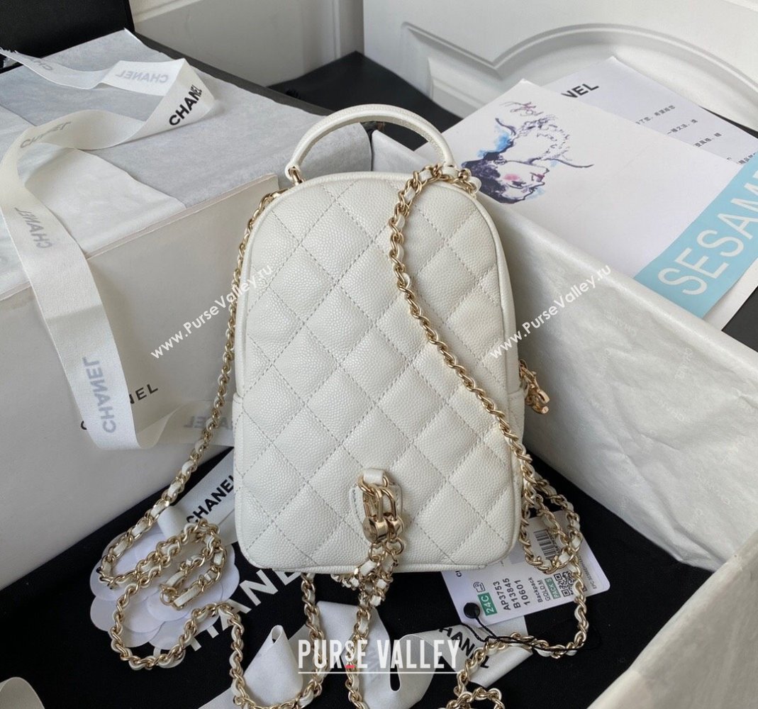 Chanel Grained Calfskin Mini Backpack Bag with Chain AP3573 White 2023 (yezi-231127045)