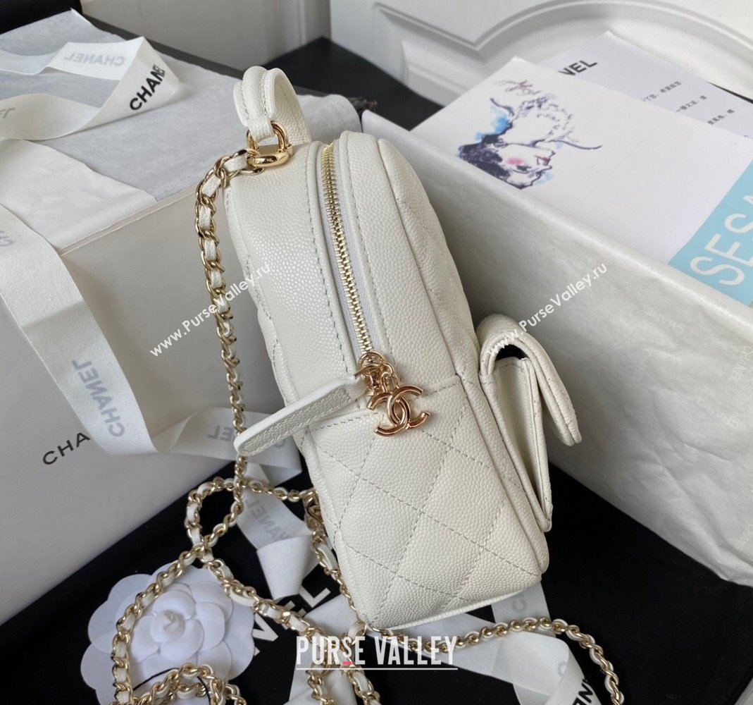 Chanel Grained Calfskin Mini Backpack Bag with Chain AP3573 White 2023 (yezi-231127045)