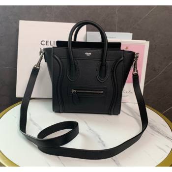 Celine Nano Luggage Bag in Drummed Calfskin Black 2023 189243 (HF-231129001)