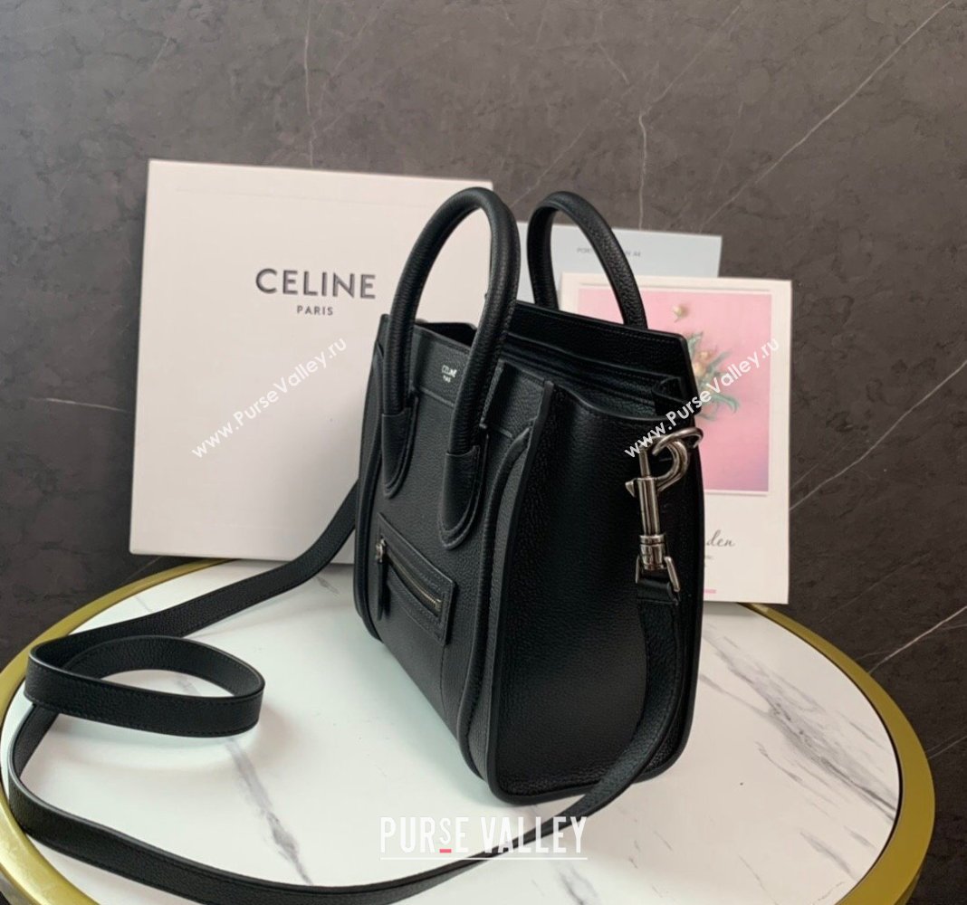 Celine Nano Luggage Bag in Drummed Calfskin Black 2023 189243 (HF-231129001)