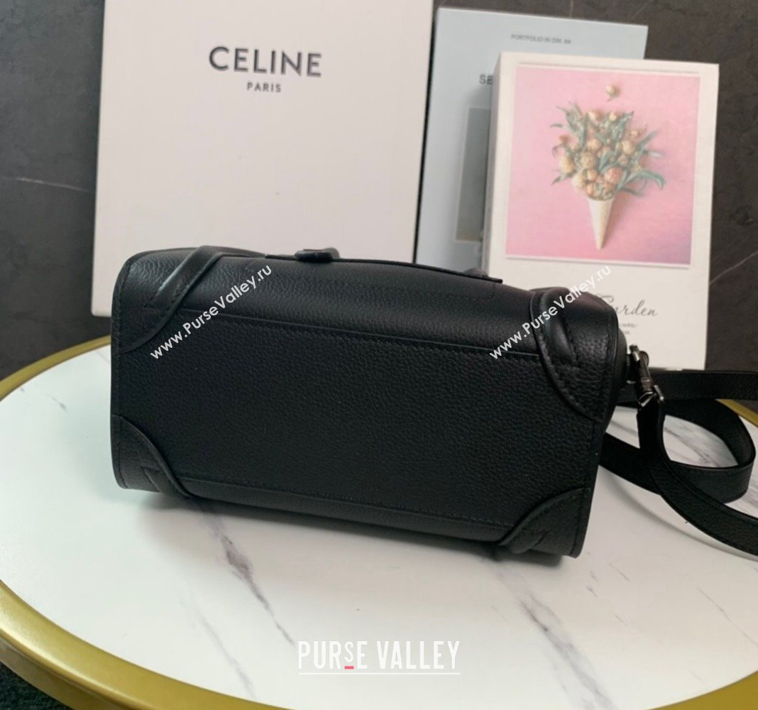 Celine Nano Luggage Bag in Drummed Calfskin Black 2023 189243 (HF-231129001)