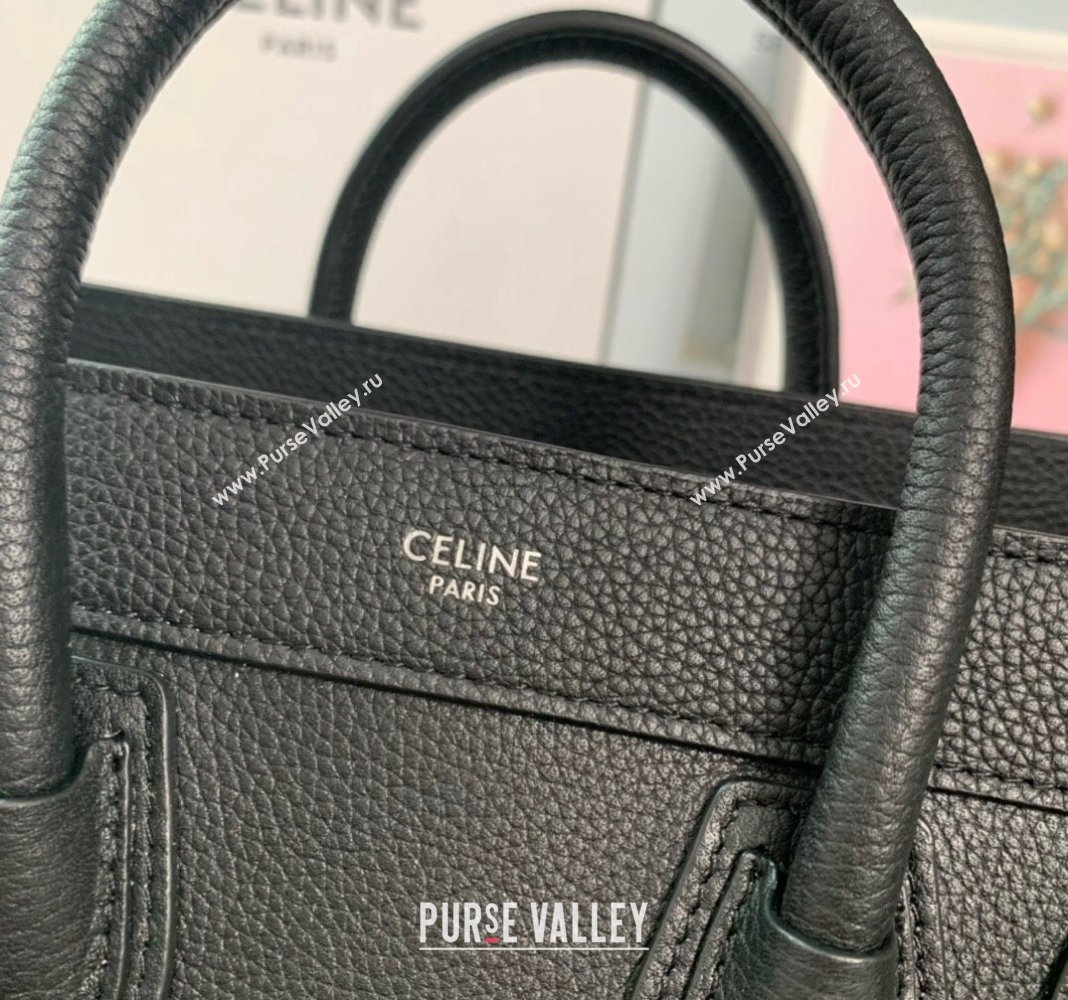 Celine Nano Luggage Bag in Drummed Calfskin Black 2023 189243 (HF-231129001)