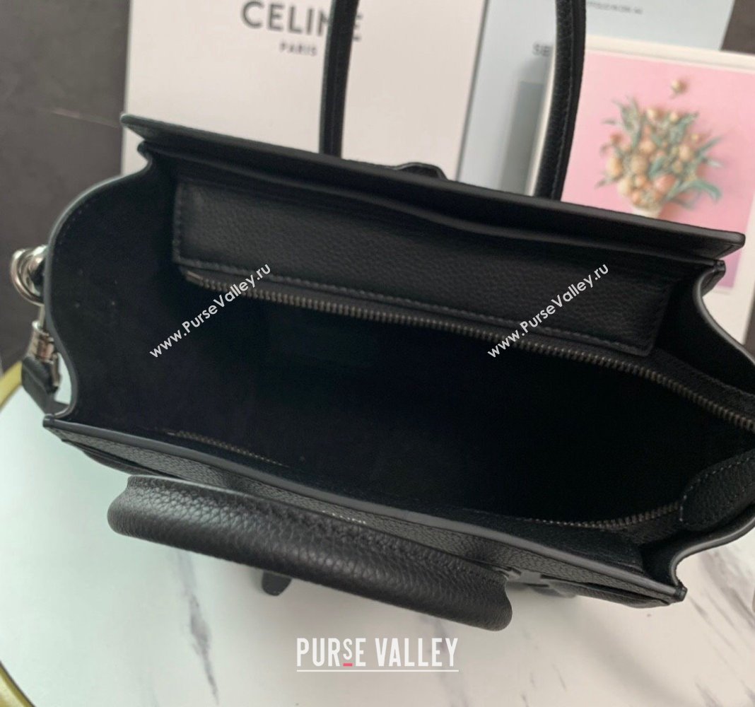 Celine Nano Luggage Bag in Drummed Calfskin Black 2023 189243 (HF-231129001)