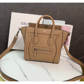 Celine Nano Luggage Bag in Drummed Calfskin Light Brown 2023 189243 (HF-231129002)