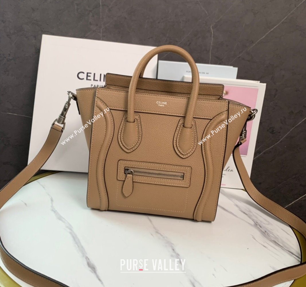 Celine Nano Luggage Bag in Drummed Calfskin Light Brown 2023 189243 (HF-231129002)