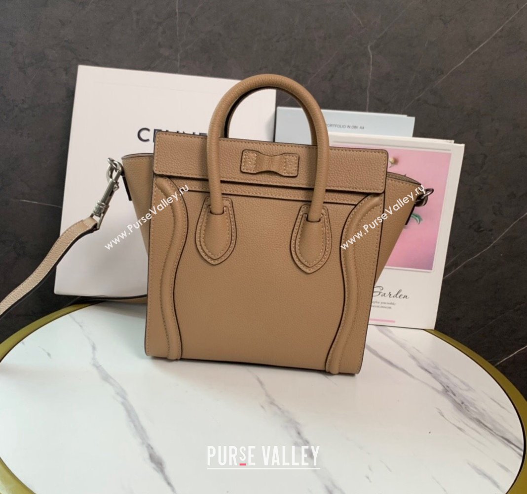 Celine Nano Luggage Bag in Drummed Calfskin Light Brown 2023 189243 (HF-231129002)