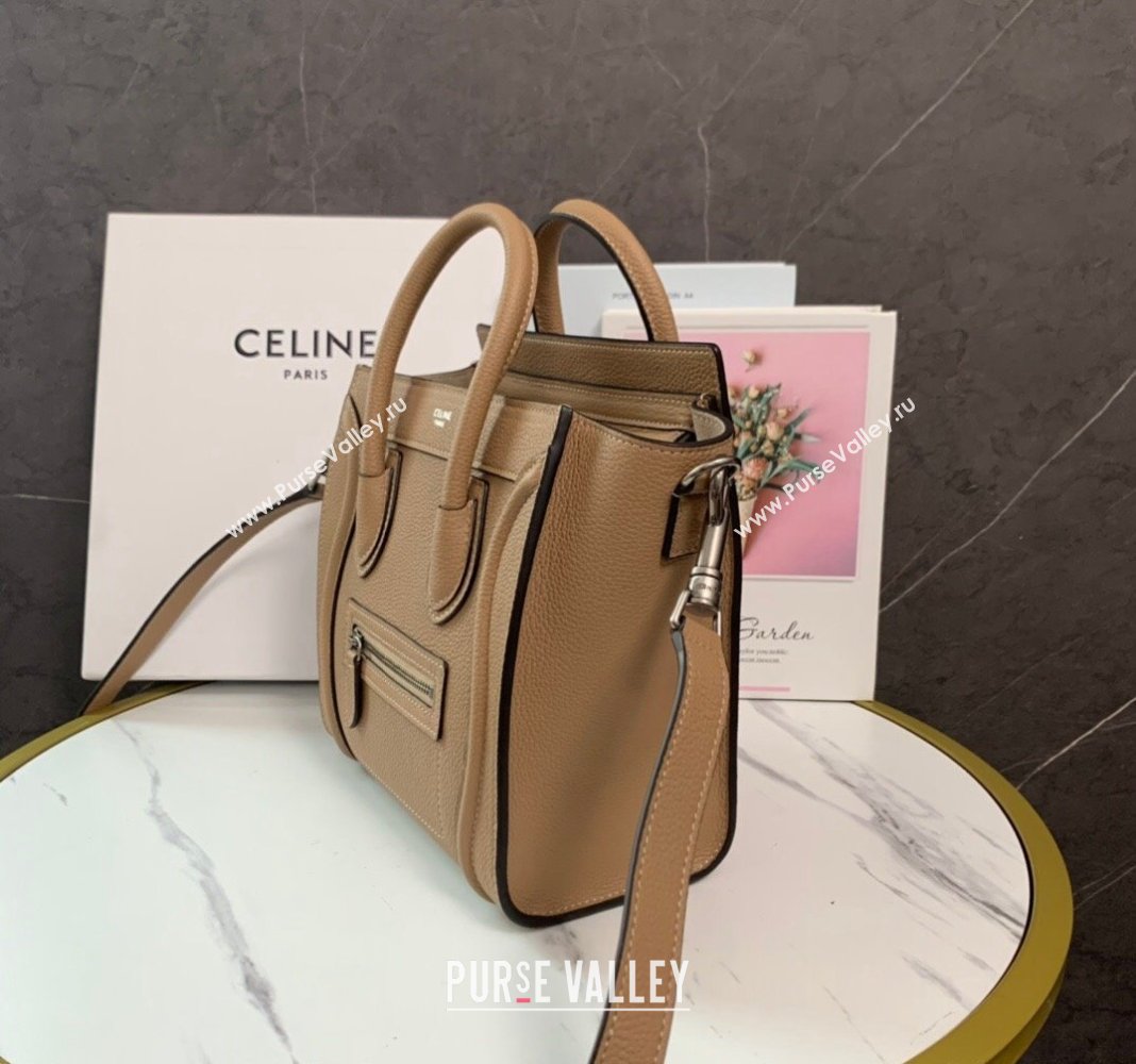 Celine Nano Luggage Bag in Drummed Calfskin Light Brown 2023 189243 (HF-231129002)