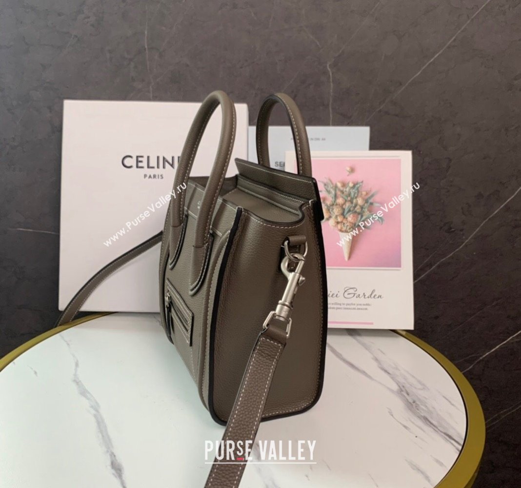 Celine Nano Luggage Bag in Drummed Calfskin Souris Grey 2023 189243 (HF-231129003)