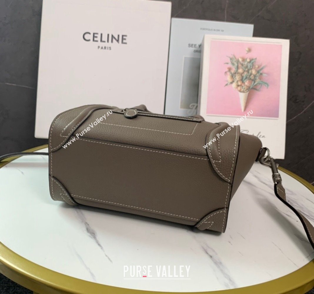 Celine Nano Luggage Bag in Drummed Calfskin Souris Grey 2023 189243 (HF-231129003)