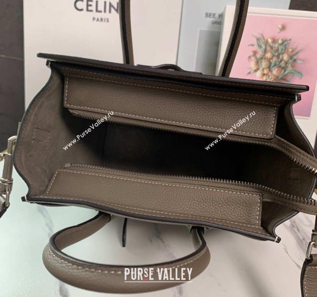 Celine Nano Luggage Bag in Drummed Calfskin Souris Grey 2023 189243 (HF-231129003)