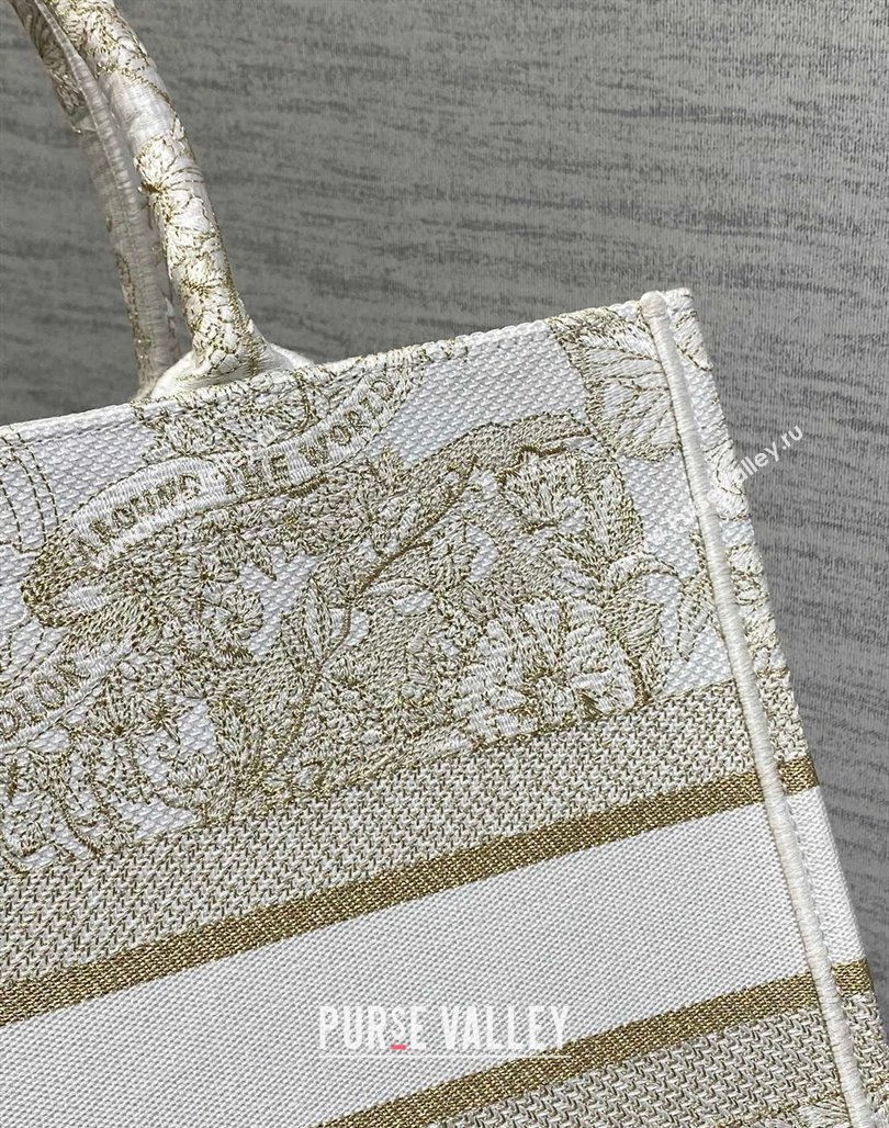 Dior Medium Book Tote Bag in Gold-Tone and White Butterfly Around The World Embroidery 2023 (BF-231129063)