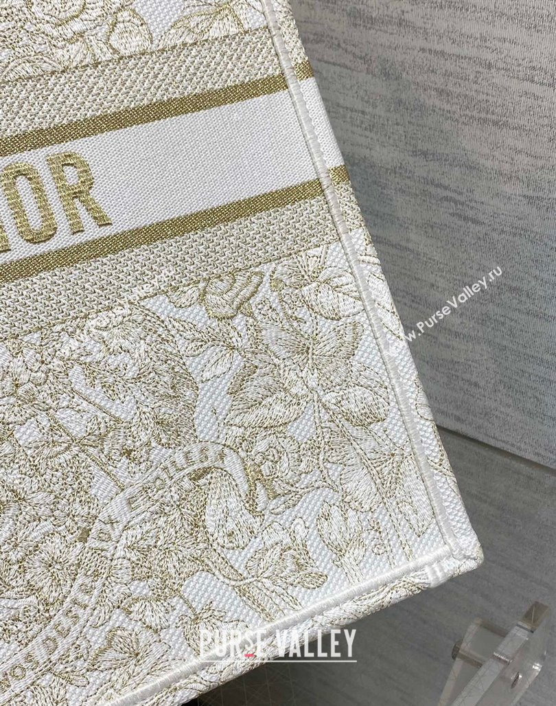 Dior Large Book Tote Bag in Gold-Tone and White Butterfly Around The World Embroidery 2023 (XXG-231129062)